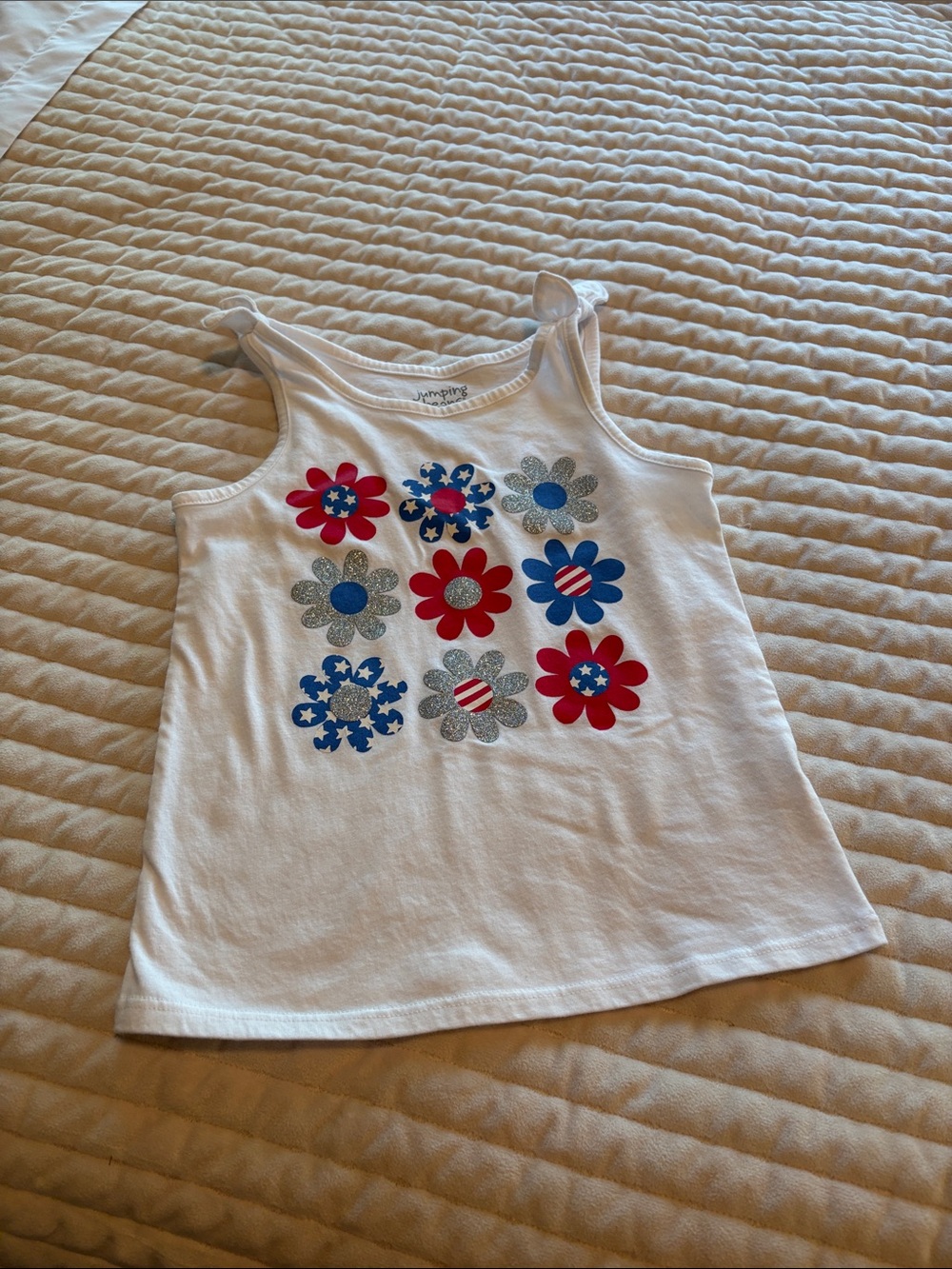Jumping Beans White Floral Graphic Tank Top - Patriotic Red & Blue